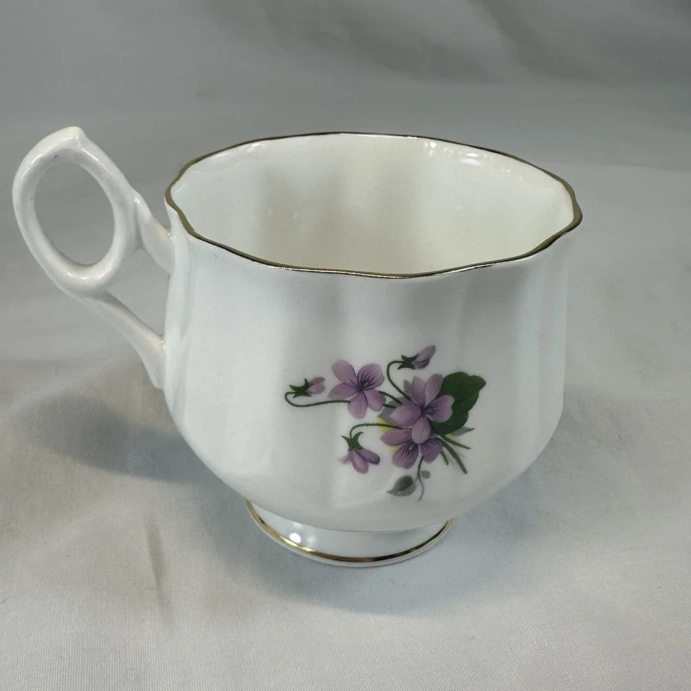 Royal Dover February Violets Teacup Saucer Bone China England Cottagecore Flower